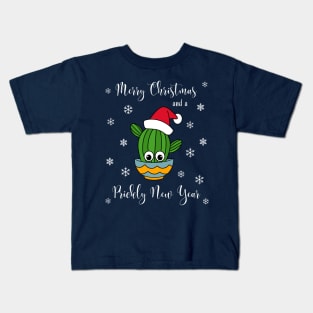 Merry Christmas And A Prickly New Year - Cactus With A Santa Hat In A Bowl Kids T-Shirt